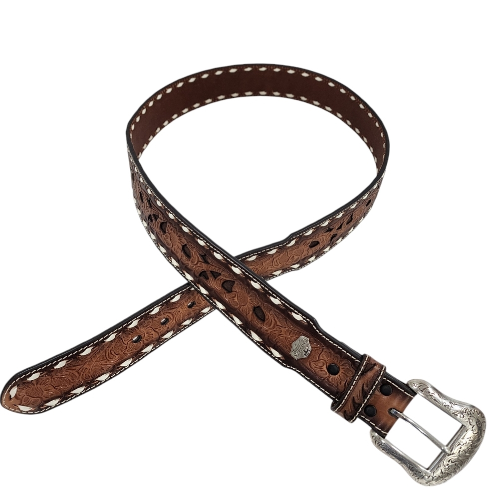 CAVENDER'S TOOLED LEATHER BELT - Picture 5 of 9